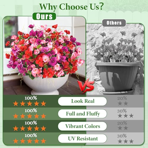Yastouay Artificial Flowers for Outdoors UV Resistant, 12 Bundles Realistic Fake Outdoor Hibiscus Flowers Artificial Outdo...