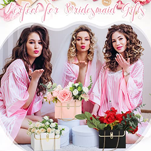 Lincia 12 Pcs Mother's Day Pink White Black Flower Box Wedding Flower Paper Gift Bag Bouquet Boxes with Handle Boxes for A...