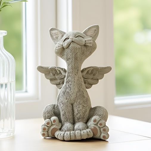5" Bereavement Cat Angel Figurine – Resin Memorial Kitty Statue with Wings – Whimsical Pet Loss Keepsake Gift for Cat Love...