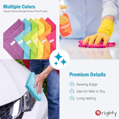 Orighty Microfiber Cleaning Cloth Pack of 12, Microfiber Towels for Cars, Highly Absorbent Car Cleaning Supplies, Lint Fre...
