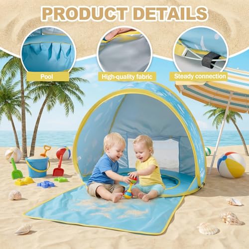 3-in-1 Baby Beach Tent, Pop-Up Baby Pool Tent with UPF 50+ Sun Protection, Portable Sun Shelter for Infants and Toddlers O...