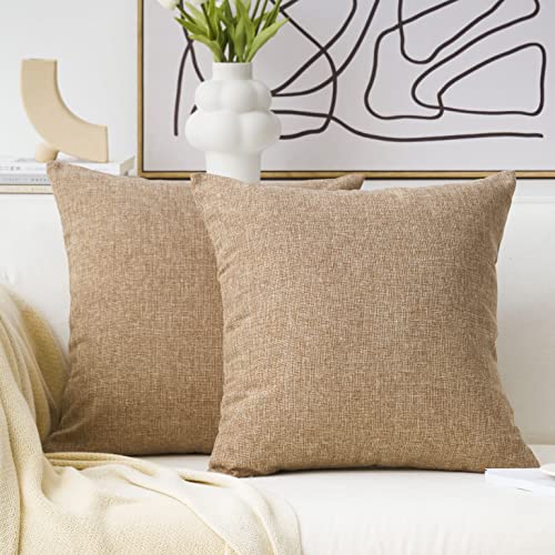 Home Brilliant Linen Throw Pillow Covers 18x18 Burlap Decorative Pillow Covers Farmhouse Throw Pillows for Couch Bench Sof...