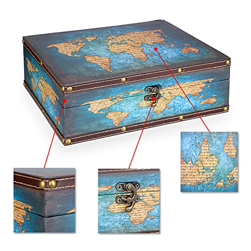 ELLDOO Decorative Treasure Chest Box, Wooden + PU Leather Storage Box for Jewelry Trinkets Photos, Rectangular Keepsakes b...
