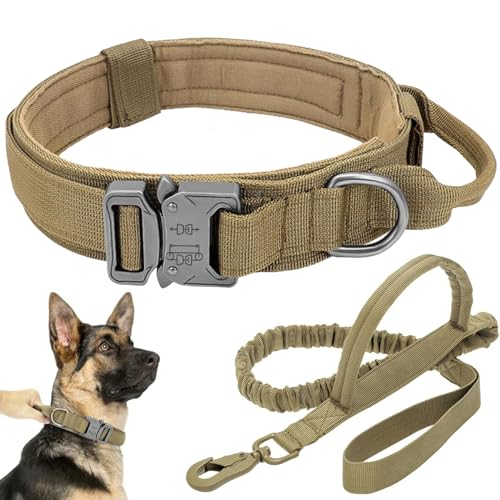 Tactical Dog Collar Leash Set, Adjustable Military Training Nylon Collar Dog Training with Control Handleand Metal Buckle,...