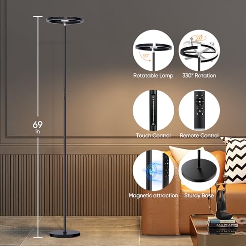 SIBRILLE LED Floor Lamp - Rotatable Standing Lamp with Touch & Remote Control, 3000-6000K, 22W Modern Floor Reading Light,...