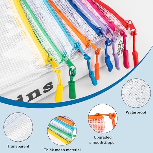 24 Pcs Mesh Zipper Pouch Bags, Plastic Zipper Pouches for Classroom in 8 Sizes, Waterproof Mesh Zipper Bags for Organizin...