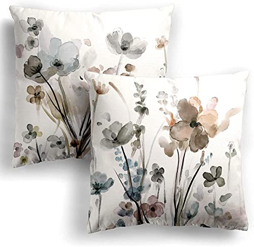 KKVEE Flower Throw Pillow Covers 18x18 Set of 2, Flowers Pillow Cushion Cases, Modern Decorative Square Pillowcases for So...