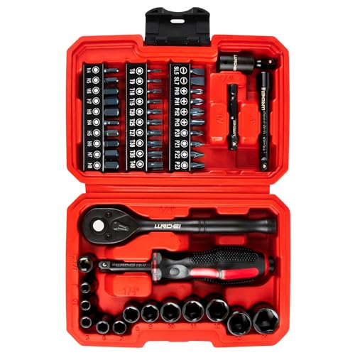 LLNDEI 48 Piece 1/4 Inch Mini Socket Ratchet Wrench Set, Metric Shallow Socket (4-14mm) 6-Point,with 72 Teeth Mini Ratchet...