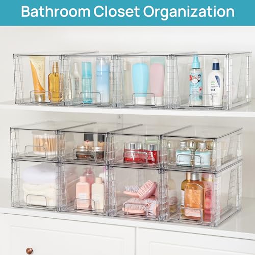 Vtopmart 4 Pack Large Stackable Storage Drawers,Easily Assemble Acrylic Bathroom Closet Undersink Organizers and Storage,P...