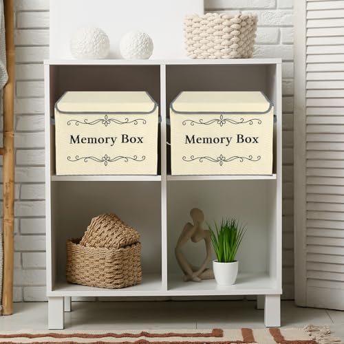 LemonRoad 2Pcs Memory Box Keepsakes for Kid Memory Decorative Storage Box Bin with Lid for Baby Wedding Travel Birthday An...