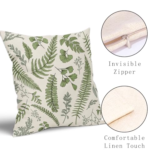 Sage Green Leaf Plant Pillow Covers 20X20 Inch Set of 2 Tropical Fern Herbs Botanical Leaves Floral Decorative Pillow Case...