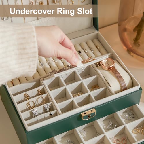 XRXYX 3 Layer Jewelry Box with Lock, Women Large Jewelry Holder Organizer with Drawer for Necklaces, Rings, Bracelets, Ear...