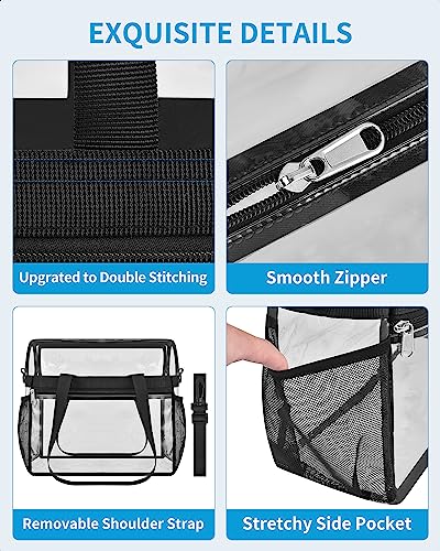 Paxiland Clear Bag for Stadium Events, 12x6x12 inches Tote Bag with Detachable Reinforced Strap for Sports Concert and Work
