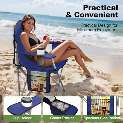 VTOY Folding Camping Chairs Durable 600D Oxford, Portable Outdoor Chair with Cooler Pouch, Cup Holder & Storage Pocket for...