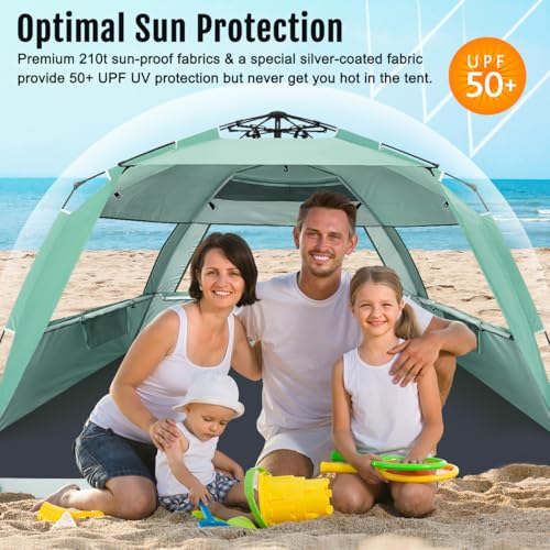 WhiteFang Deluxe Pop Up Beach Tent Sun Shade Shelter for 3-4/5-6 Person, UV Protection, Extendable Floor with 3 Ventilatin...
