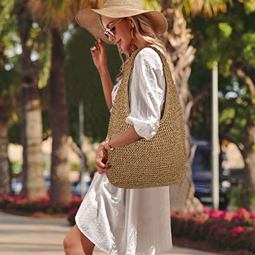 Women Large Straw Beach Bag Handmade Woven Shoulder Bags Hobo Tote Handbag Purse for Summer
