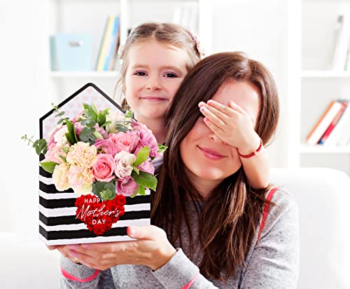 WaaHome Set of 4 Happy Mother's Day Flower Bouquet Packaging Gift Paper Boxes for Mom, Daughter, Son, Wife, Florist, Class...