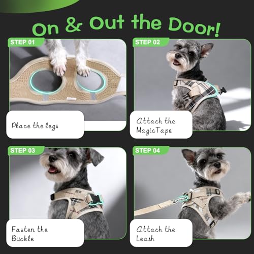 EXPAWLORER Plaid Small Dog Harness and Leash Set with AirTag Holder - No Pull Soft Padded Step in Dog Vest Harness Medium ...