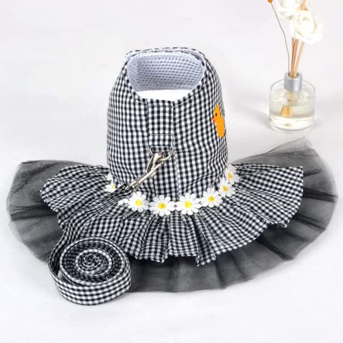 Small Dog Dress with Leash Set Adjustable Dog Harness Dress with D Ring Breathable Walk Doggie Outfits for Puppy Girl and ...