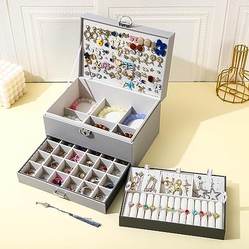 BOOVO Earring Jewelry Box For Women Girl Stud Organizer, 5 Layers Girl Jewelry Organizer Box With Lock Earring Holder Orga...