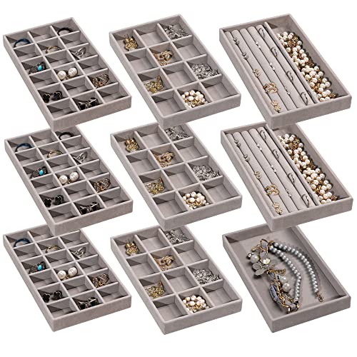 Frebeauty Jewelry Organizer Tray,Stackable Velvet Jewelry Trays,Drawer Inserts Earring Organizer For Women Jewelry Storage...
