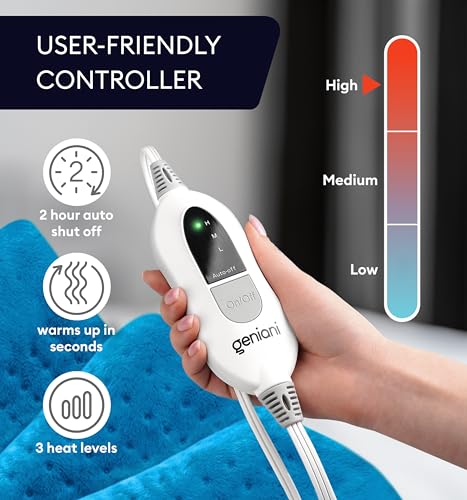 GENIANI Electric Heating Pad for Back Pain & Cramps Relief, Electric Throw, Auto Shut Off, Machine Washable, Moist Heat Pa...