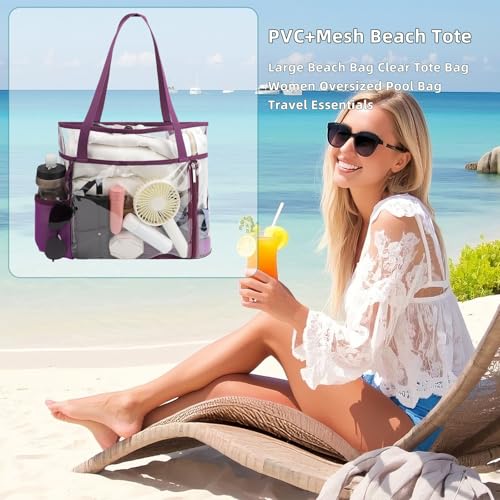 TINYAT Beach Tote Bag for Women Large Capacity - Waterproof Sandproof 6 Pockets with Zipper Gym Travel Shopping Handbag