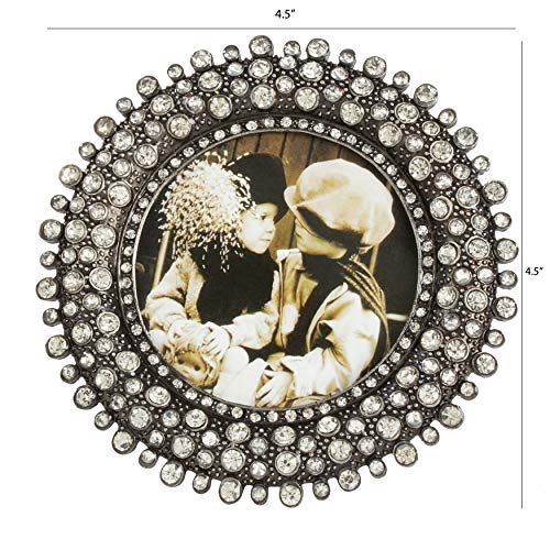 SARO LIFESTYLE Bejeweled Decorative Photo Frame – Round Jeweled Crystal Bezel Picture Frame – Fits 3"x3" Photo
