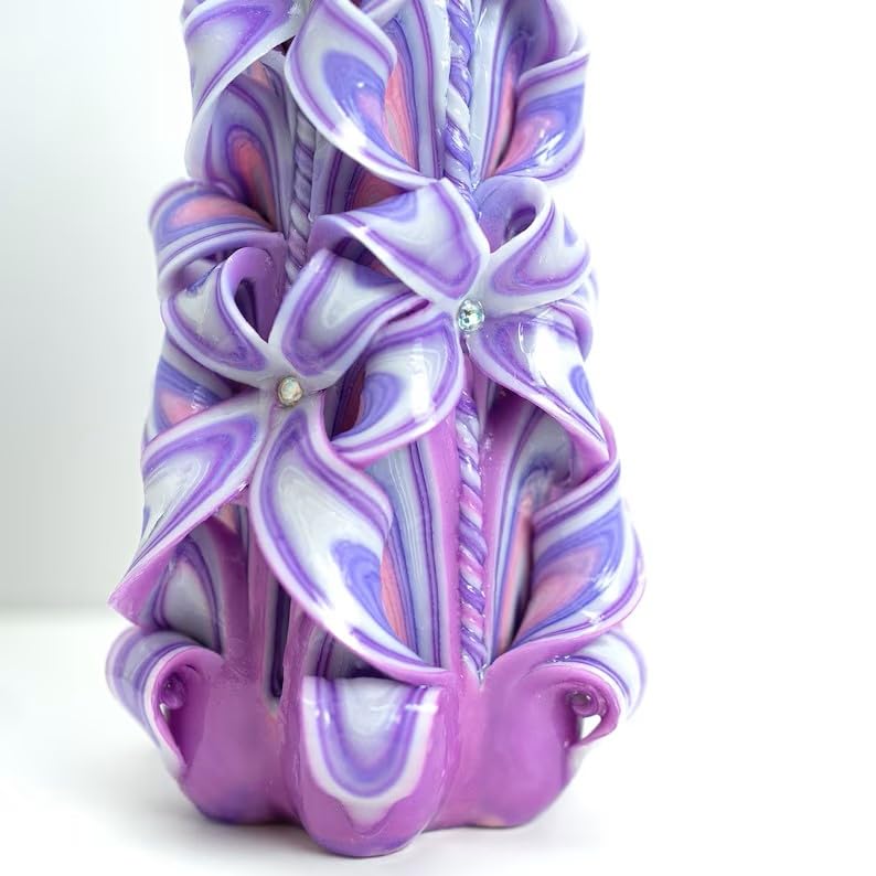 Carved Candle Artisan Handmade Decorative Dipped Candle 8 inch Pink Purple Fall Thanksgiving New Year Christmas Holiday Se...