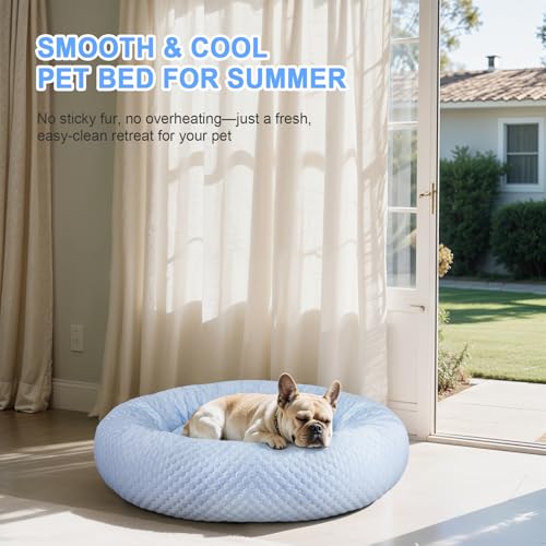 Donut Dog Bed for Small & Medium Dogs - Cooling Pet Bed with Non-Slip Bottom, Summer Comfort Dog Beds for Puppies, Washabl...