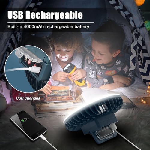 Portable Camping Fan with LED Lantern XTAUTO USB Rechargeable Waterproof Tent Fan with Hanging Hook Magnet Survival Kits f...
