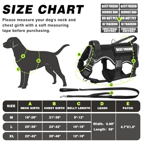 MOOGROU Tactical Service Dog Vest and Leash Set,Heavy Duty Harness with Metal Buckles for Large Dogs,Adjustable No Pull Pe...