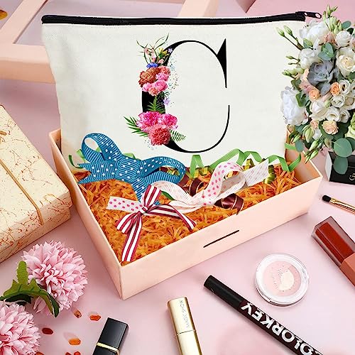 Andeiltech Initial Canvas Tote Bag Floral Letter Personalized Makeup Bag Monogrammed Gift for Bridesmaids Birthday Wedding