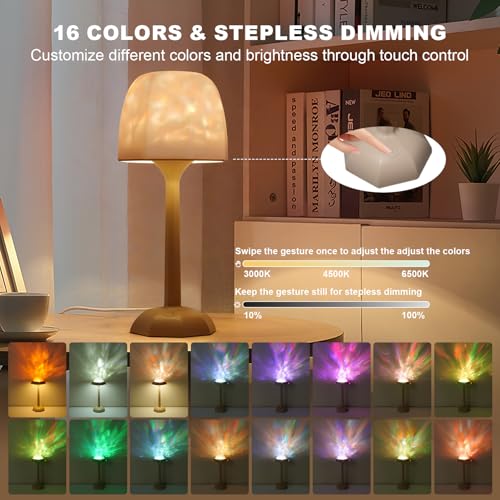 DEXULESA Rechargeable Table Lamp with Remote Control, 16 Color Changing LED Night Light with Water Ripple Projection, Adju...
