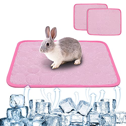 Hilihali 2PCS Rabbit Cooling Mat for Bunny, Summer Cool Bed for Kitten, Guinea Pig, Hamster, Small Animals,Pink