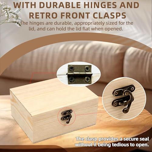 VIKOS Products (1-Pack Unfinished Unpainted Wooden Box with Hinged Lid for Crafts DIY Storage Jewelry Plain Pine Box - Sma...
