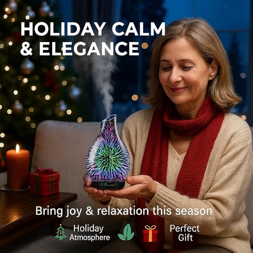 JOYOLO 120ML Essential Oil Diffuser, 3D Glass Aromatherapy Diffuser with Auto Shut-Off and 7 Color LED Lights, Ultrasonic ...