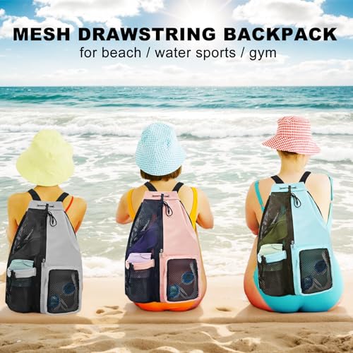 lifwimner Mesh Beach Backpack with Wet Pocket Drawstring Pool Bag Waterproof Swimming Bag Gym Backpack for Men & Women
