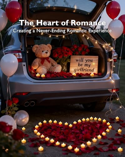Amagic 1000 Pieces Artificial Rose Petals with 12 Heart LED Tea Lights Candles Kit, Rose Petals and Candles Set for Propos...