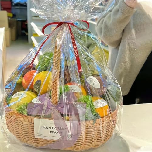 WIKDAY Clear Gift Bags 10 PCS 24x30 Inches Large Cellophane Wrap for Gift Baskets Wrapping Plastic with Ties for Gift Givi...