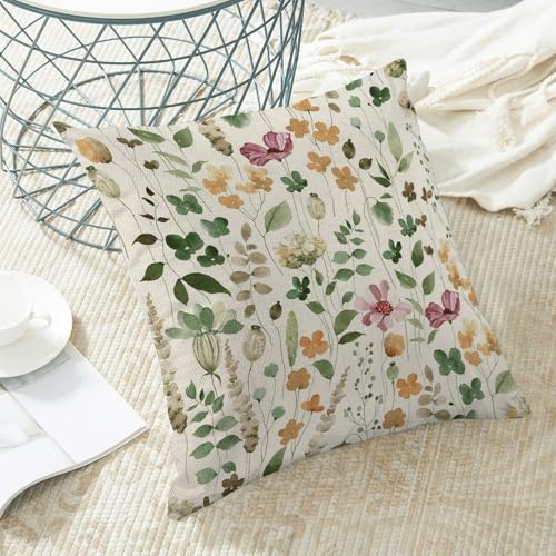 Yxuiyal Spring Pillow Covers 18x18 Set of 2 Green Pink Floral Leaves Throw Pillow Covers Decoration Summer Flower Plants F...