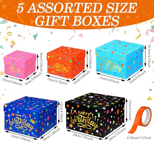 Geyoga 5 Pcs Birthday Gift Boxes Square Nesting Boxes with Lids Square Box 5 Assorted Sizes Stackable Gift Box for Birthda...