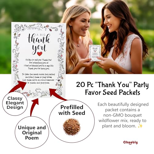 Thank You Seed Packets | 20 Pre-Filled Wildflower Seed Favors for Guests | Party Favors for Wedding Bridal Shower Baby Sho...