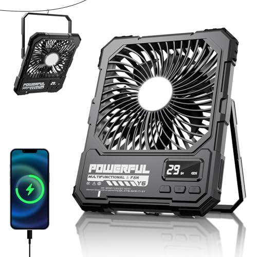 TYJONX 20000mAh Portable Travel Fan For Cruise, Ventilador Rechargeable Fan With Light,USB Rechargeable Camping Fan For Tr...