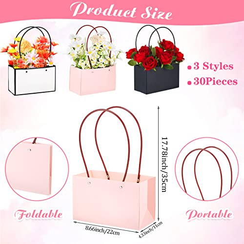 Geelin 30 Pack Flower Paper Gift Bag - Bouquet Portable Rectangle Flower Handbag Waterproof Box with Handles for Wedding A...