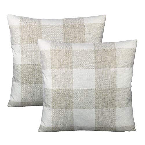VAKADO Farmhouse Throw Pillow Covers 18x18 Set of 2 Porch Decor Buffalo Plaids Decorative Retro Rustic Checkers Cotton Lin...