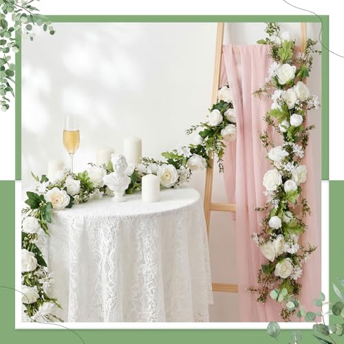 Riceshoot 4 Pcs 6ft Flower Garland with Peony & Rose - Artificial Silk Floral Vine Hanging Fake Roses Vine for Wedding Par...