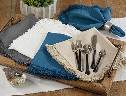 SARO LIFESTYLE 1688.N20S Refined Rustic Collection Fringed Linen Table Napkins in Stonewashed Colors (Set of 4), 20", Natural