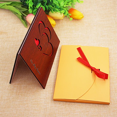 Creawoo Handmade Walnut Wood Love Greeting Card with Unique Gift Card Box The Best Valentine's Day, Anniversary Birthday G...