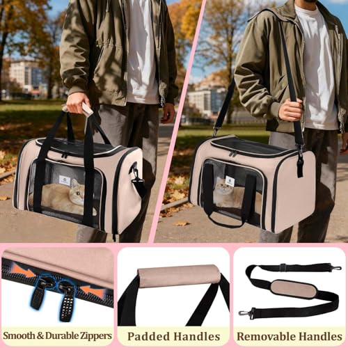 DSDCDJ Cat Carrier Dog Carrier - Soft-Sided Cat Carrier with Plush Pad & Cooling Mat, Easy-Load 4-Side Zipper & 3-Side Mes...